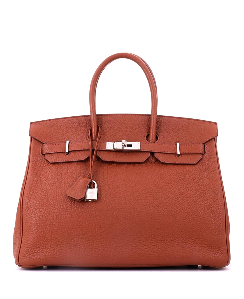 Pre-Owned HERMES Birkin 35 Handbag Brown Fjord with Palladium Hardware