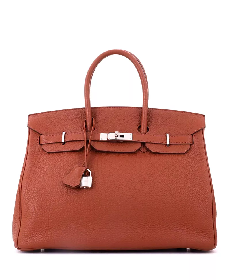 Pre-Owned HERMES Birkin 35 Handbag Brown Fjord with Palladium Hardware