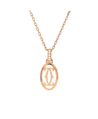  Logo Double C Pendant Necklace 18K Rose Gold with Diamonds, 16.25"