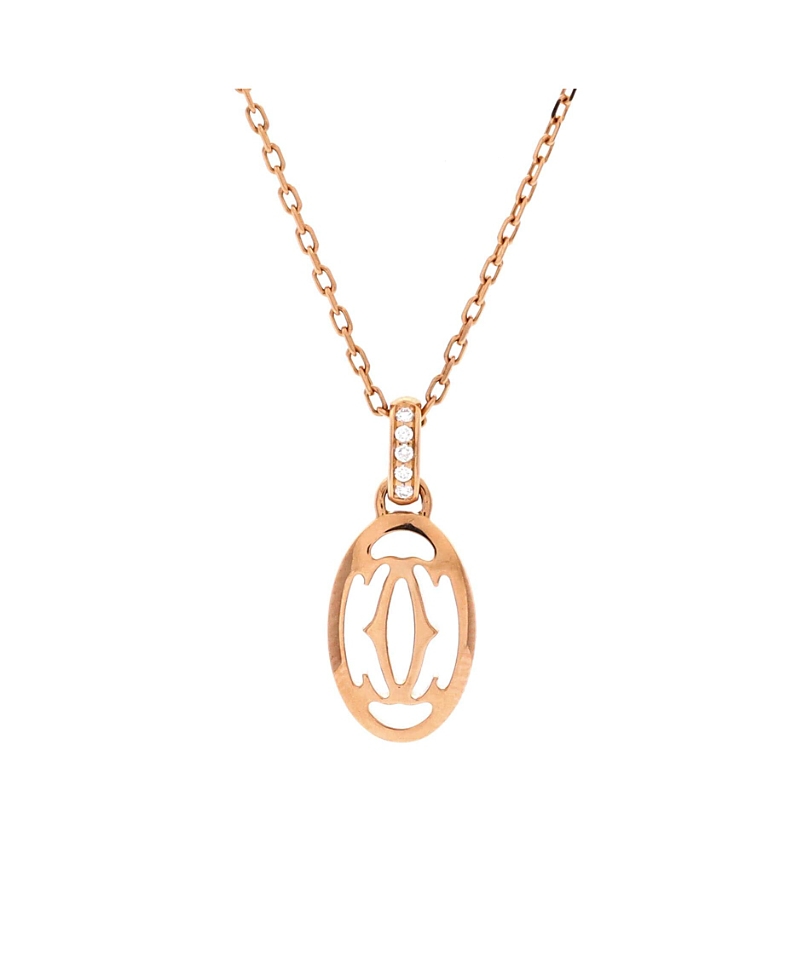 Pre-Owned Cartier Logo Double C Pendant Necklace 18K Rose Gold with Diamonds, 16.25