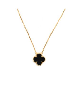  Vintage Alhambra Pendant Necklace 18K Gold and Onyx, 16.5"