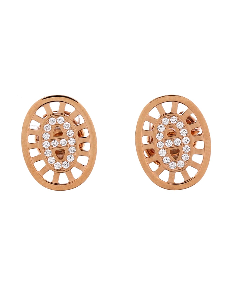 Pre-Owned HERMES Small Chaine D'Ancre Divine Stud Earrings 18K Rose Gold with Diamonds