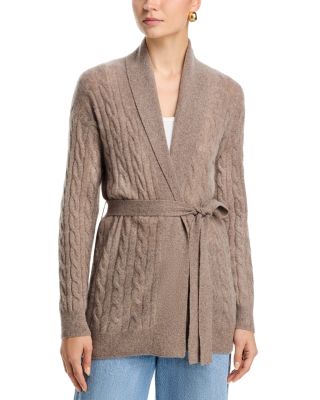 Tie Waist Cable Open Front Cashmere Cardigan - Exclusive
