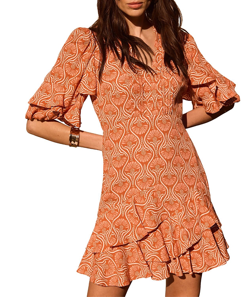 Mint Velvet Women's Printed Ruffle V-neck Mini Dress
