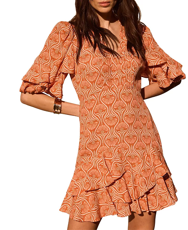 Mint Velvet Women's Printed Ruffle V-neck Mini Dress