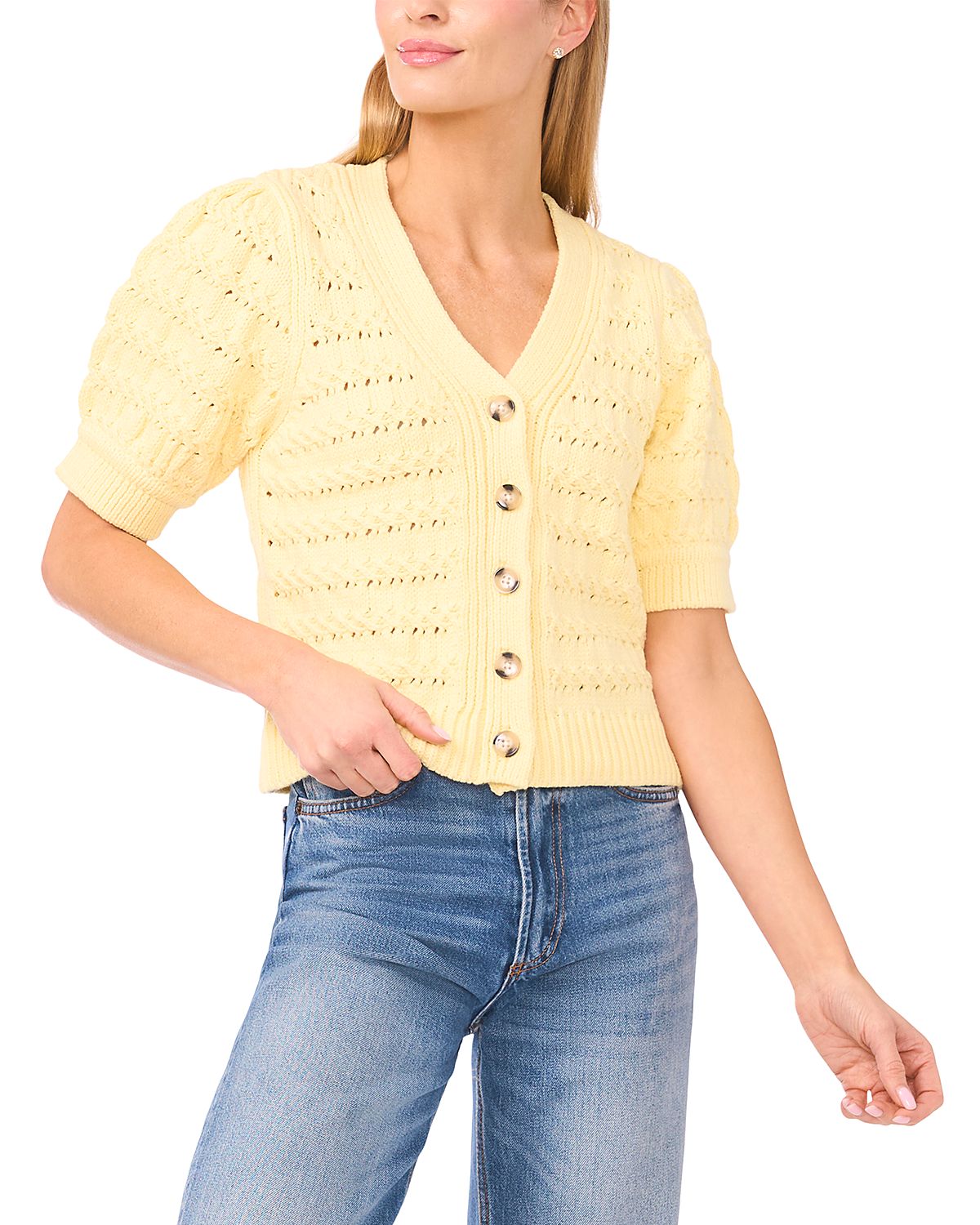 CeCe Chunky Short Sleeve Cardigan Sweater