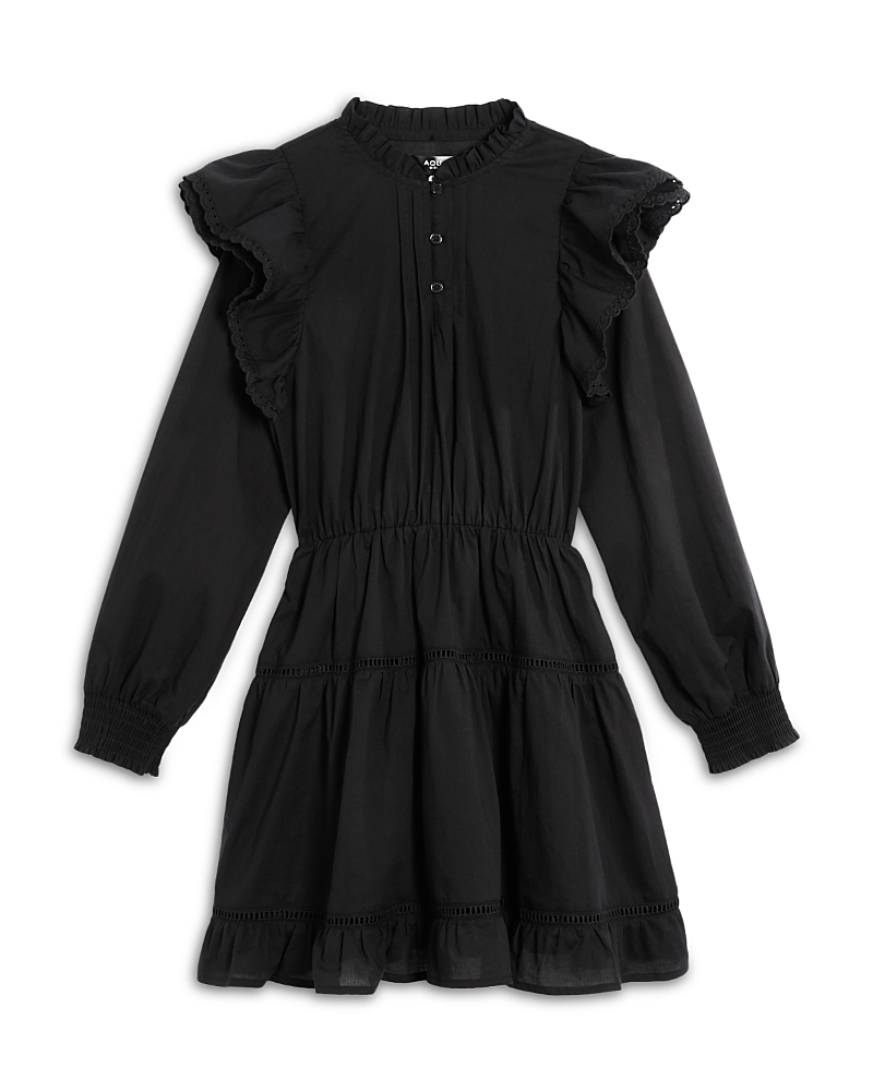 Aqua Girls' Ruffled Long Sleeved Dress, Big Kid - Exclusive In Black
