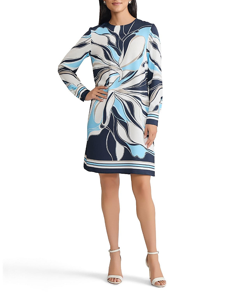 Ming Wang Floral Abstract Crepe de Chine Shift Dress