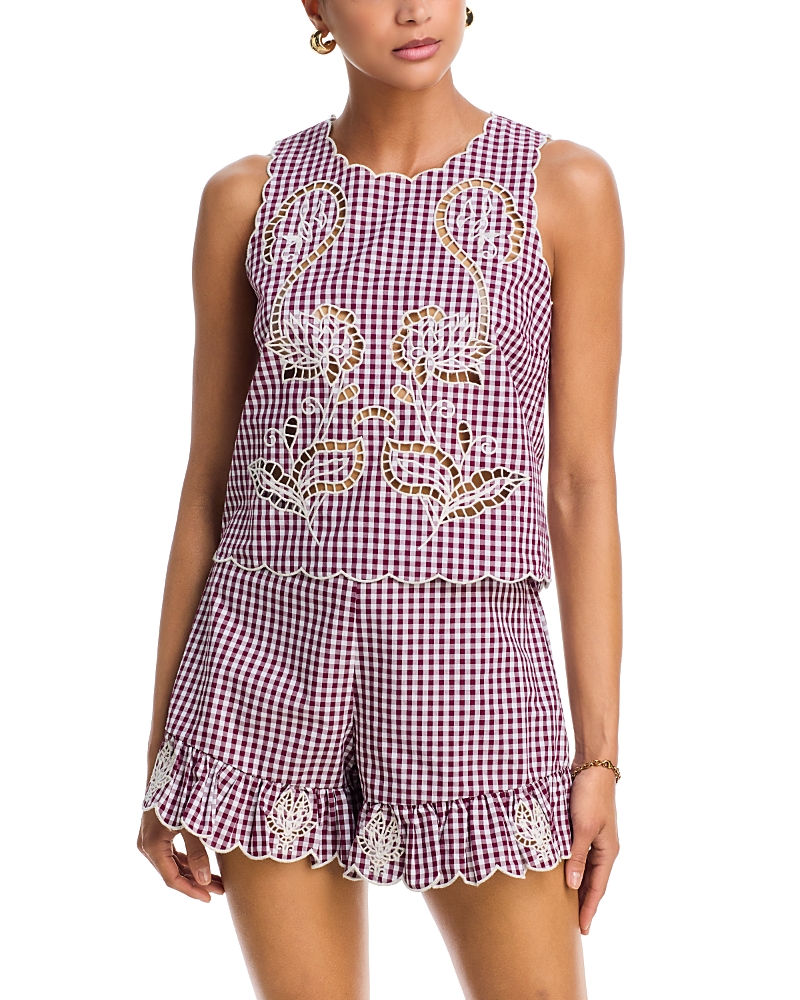 Aqua Scalloped Hem Gingham Tank Top - Exclusive