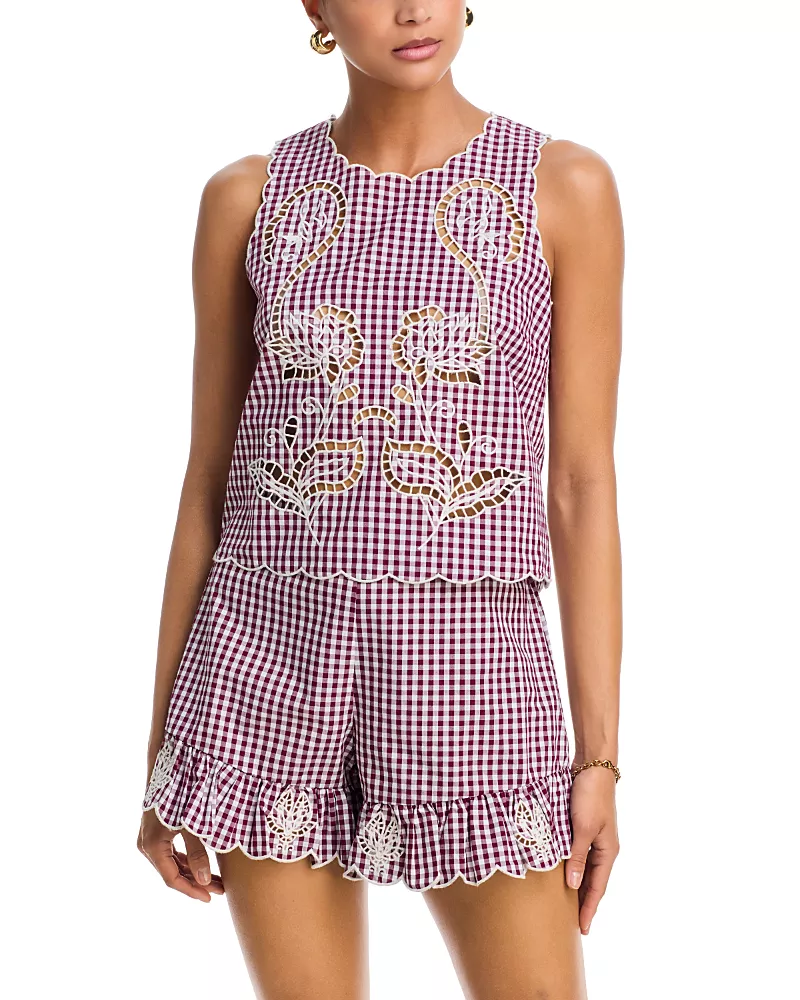 Aqua Scalloped Hem Gingham Tank Top - Exclusive