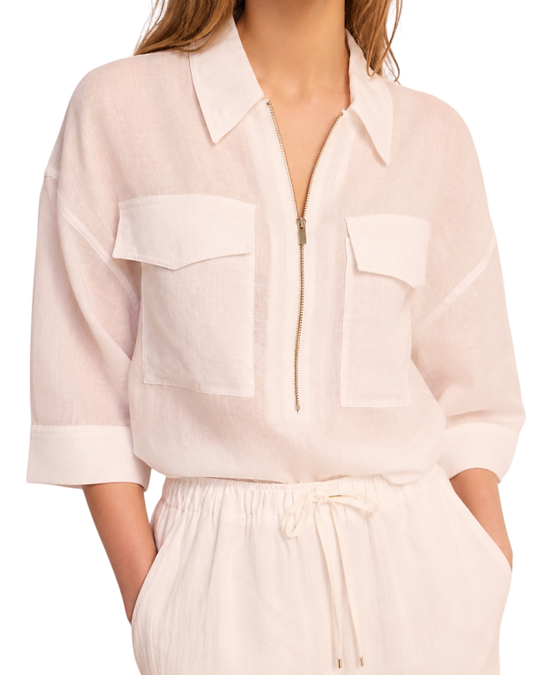 Mint Velvet Women's Ramie Zip Bomber Blouse