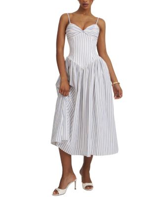  Olea Striped Cotton Poplin Ruched Midi Dress