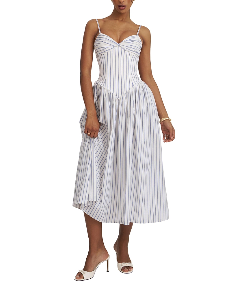 Miss Circle Olea Striped Cotton Poplin Ruched Midi Dress