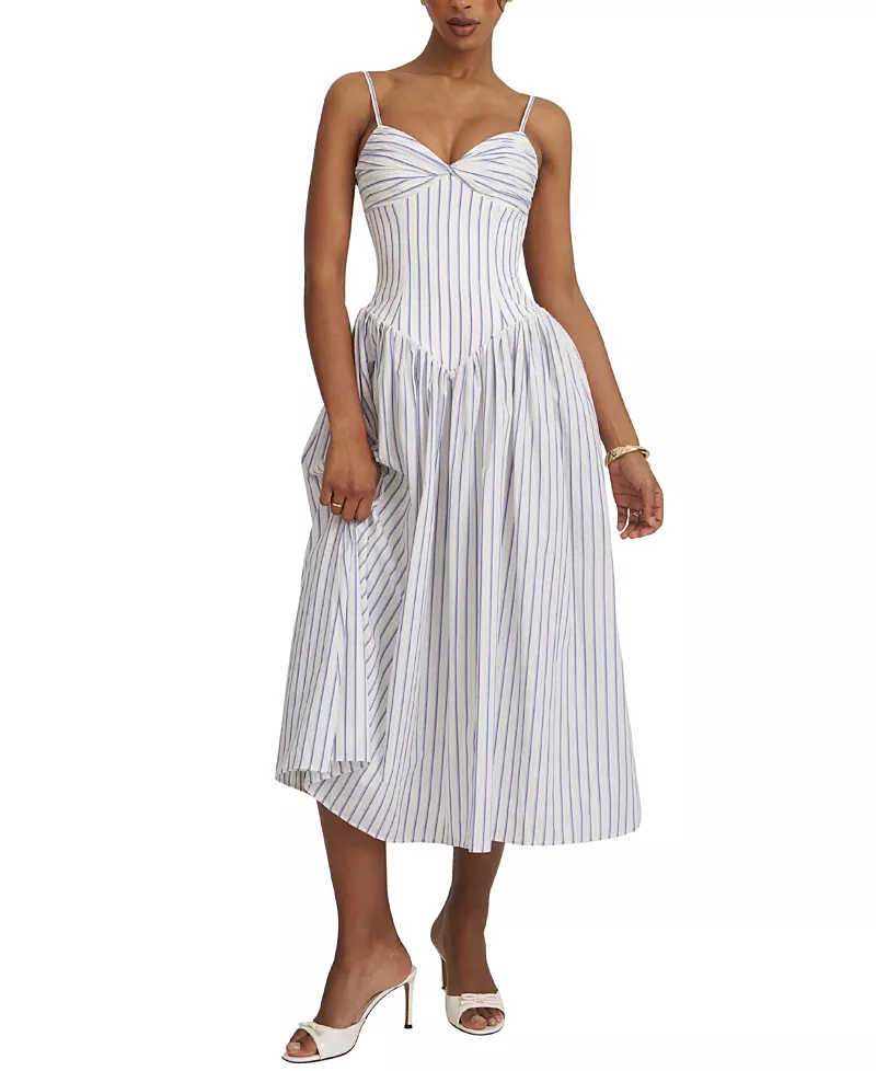 Miss Circle Olea Striped Cotton Poplin Ruched Midi Dress