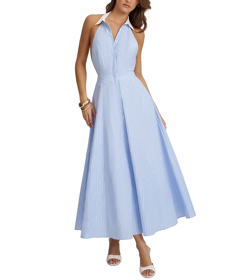 Miss Circle Winslet Striped Cotton Poplin Halter Maxi Dress