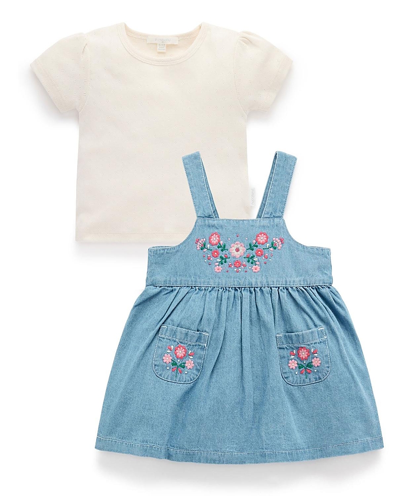 Purebaby Girls' Embroidered Pinnie & Tee Set - Baby, Little Kids