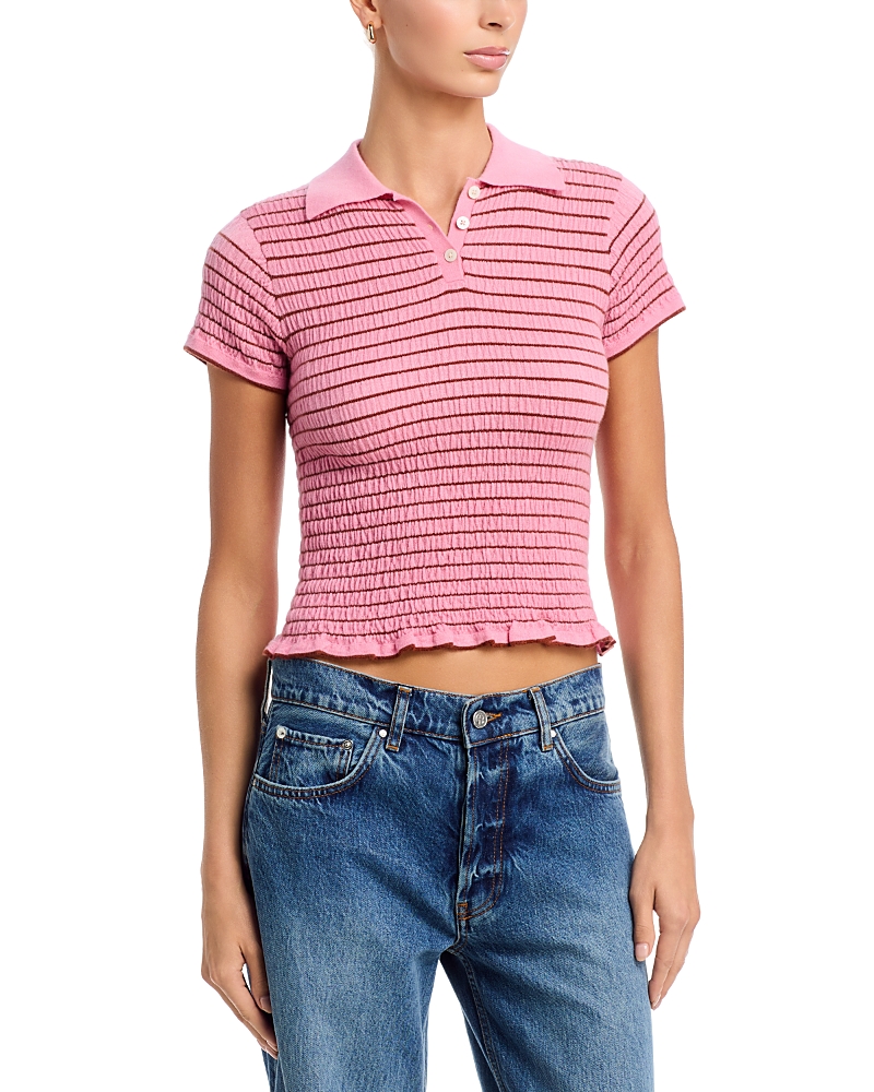 Guest in Residence Cashmere Smocked Shrunken Polo Shirt
