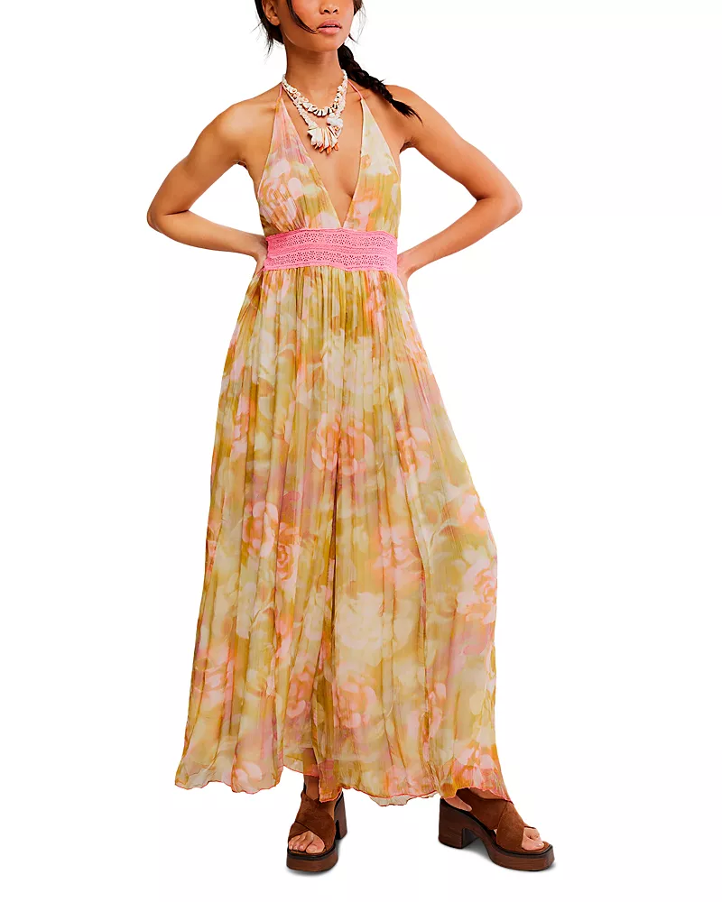 Free People Plunging Neck Flowing Jumpsuit