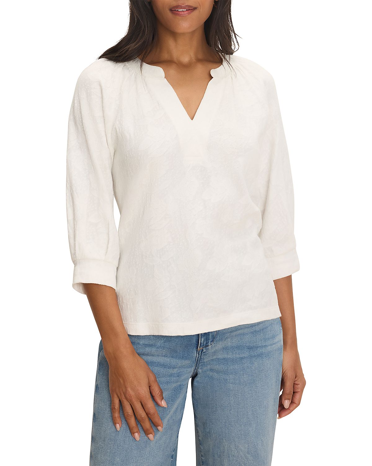 Nzt By Nic+Zoe Lace Knit Split Neck Top