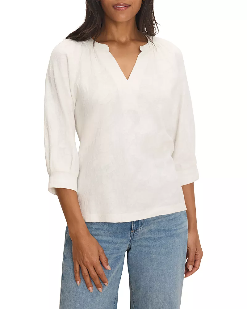 Nzt By Nic+Zoe Lace Knit Split Neck Top