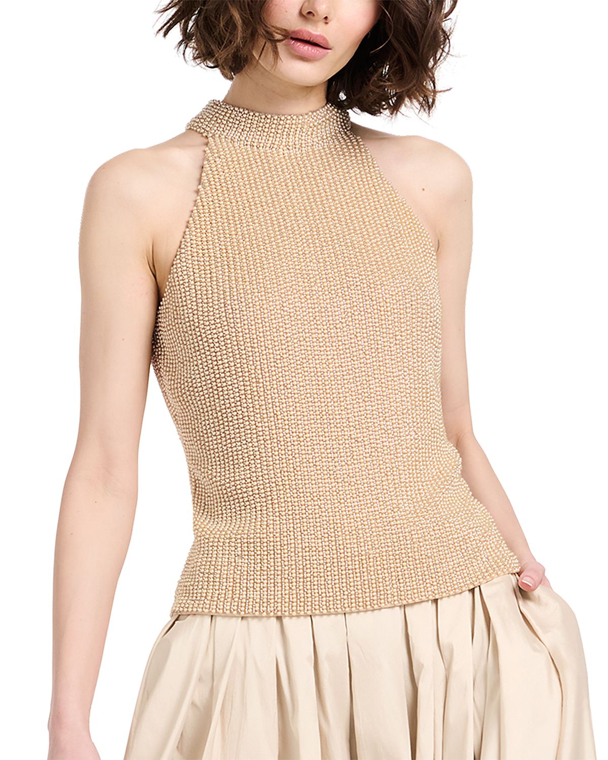 Emily Shalant Pearl Sleeveless Mock Neck Top