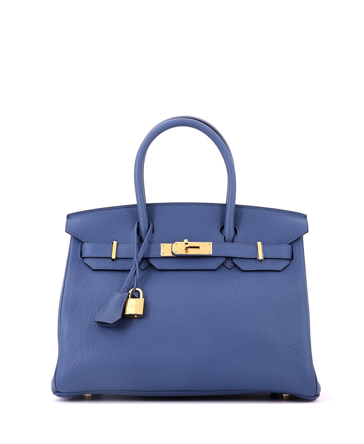 Pre-Owned HERMES Birkin 30 Handbag Blue Clemence with Gold Hardware