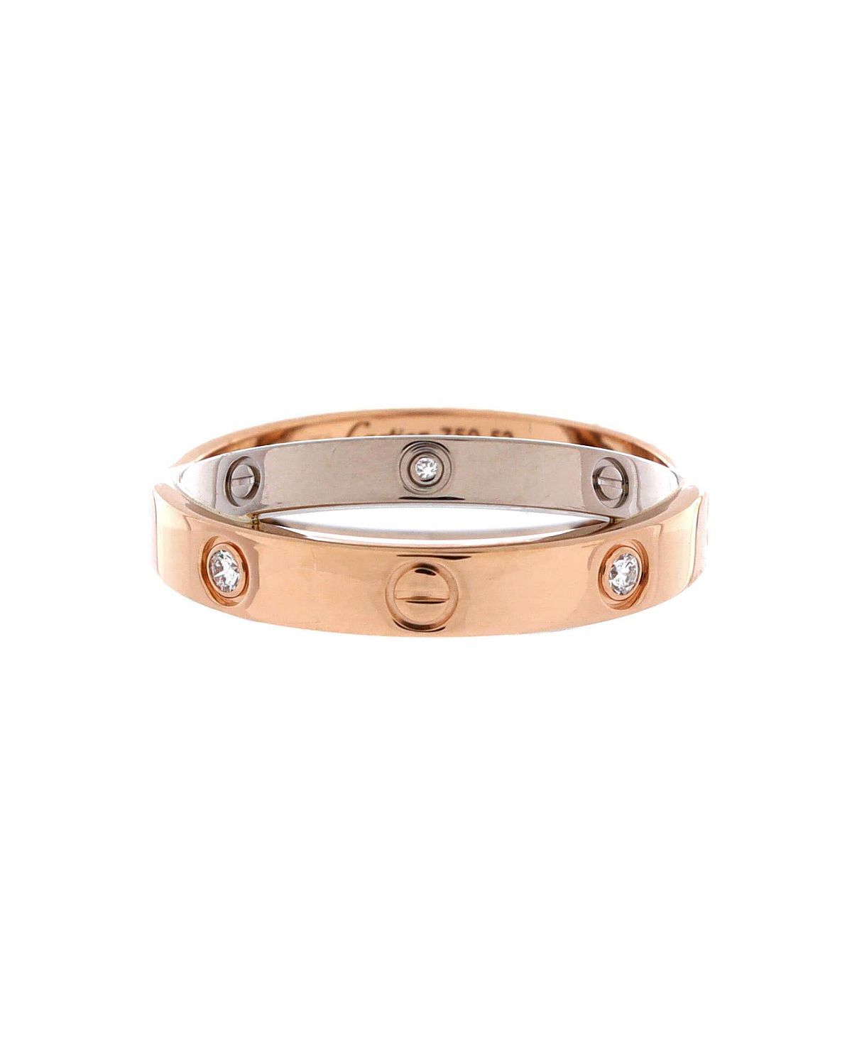 Pre-Owned Cartier Love 6 Diamonds Double Ring 18K Rose Gold and 18K White Gold with Diamonds