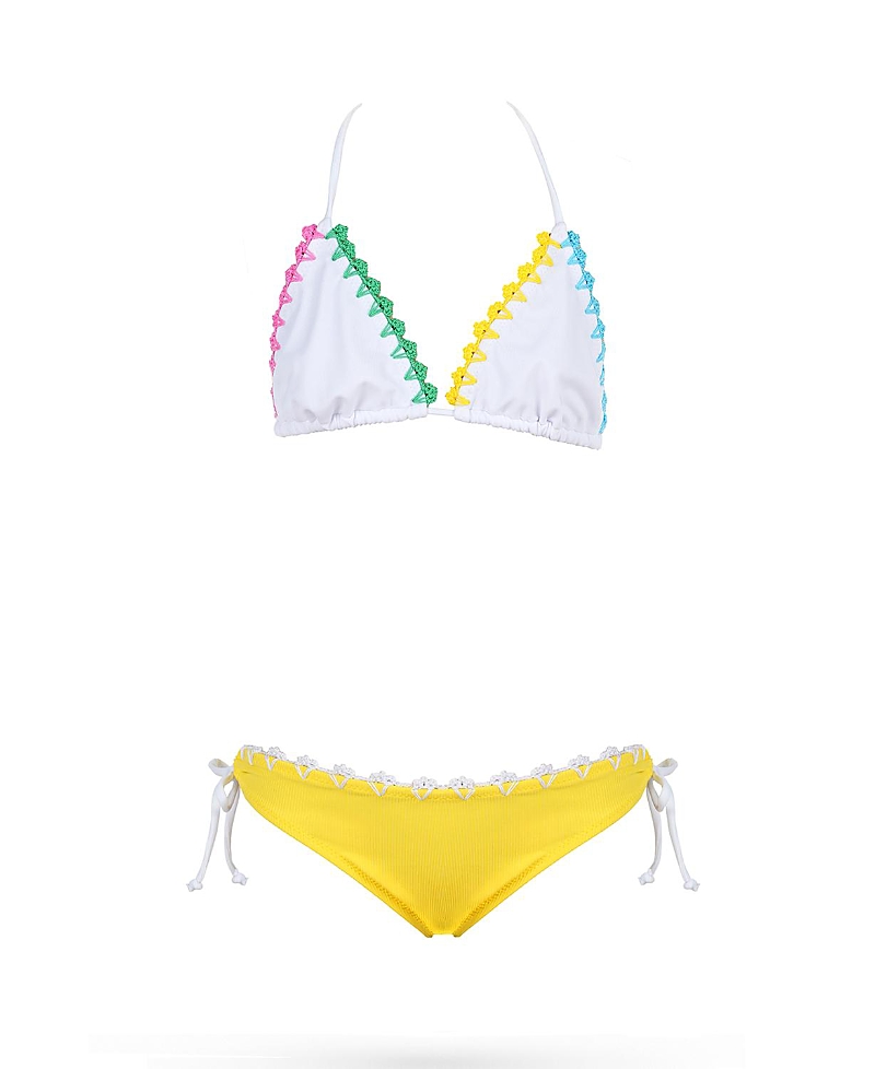 Nessi Byrd Girls' Crochet Trim Triangle with Side-Tie Bottoms Two-Piece Swimsuit - Little Kid, Big Kid