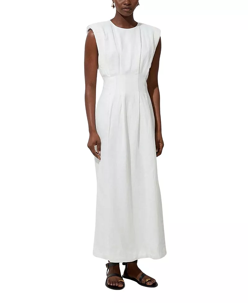 Karen Millen Linen Blend Pintuck Midi Dress