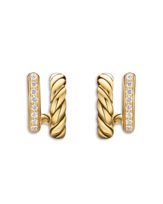 DY Mercer&reg; Two Row Hoop Earrings in 18K Yellow Gold with Diamonds, 12mm