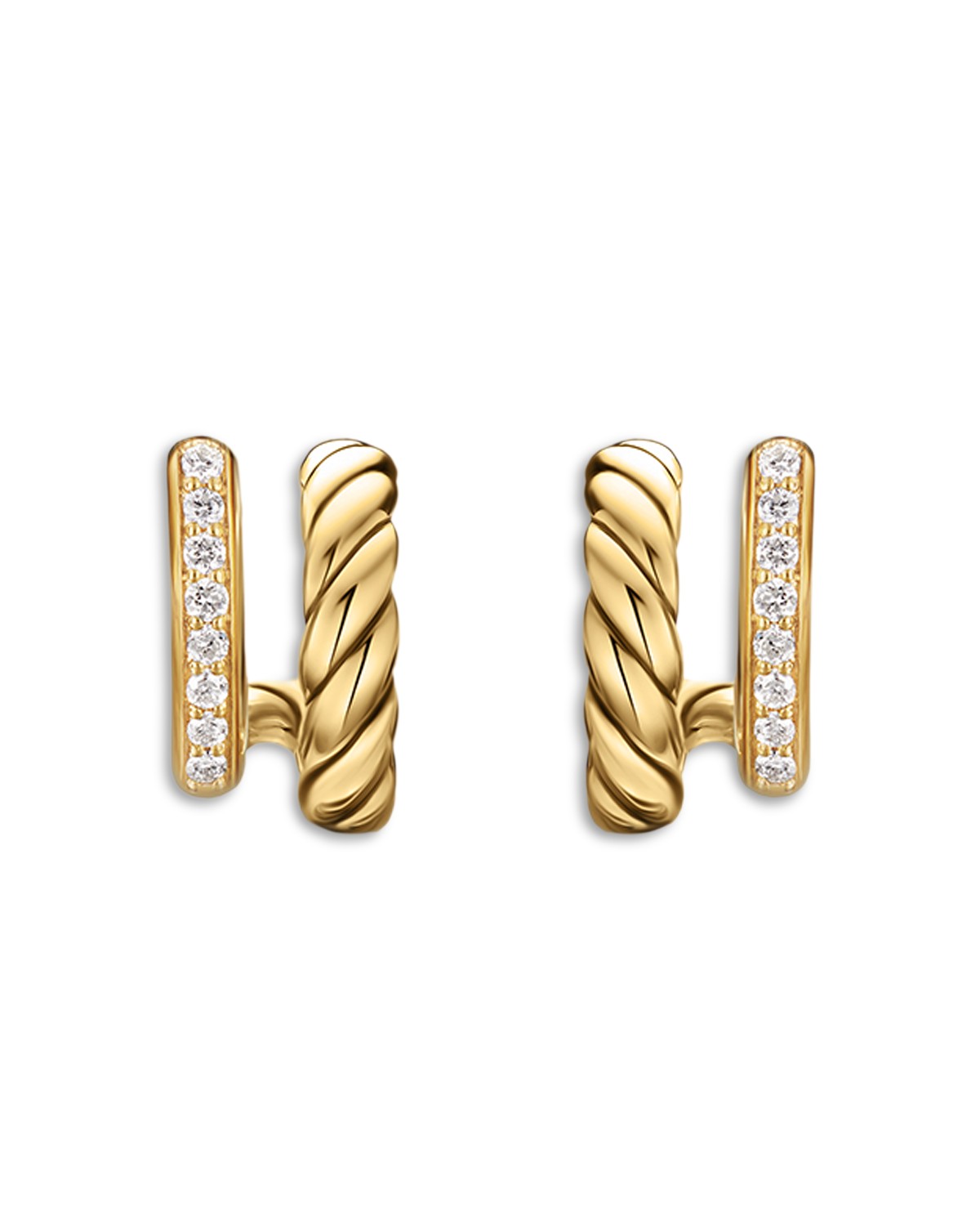 David Yurman Dy Mercer Two Row Hoop Earrings in 18K Yellow Gold with Diamonds, 12mm