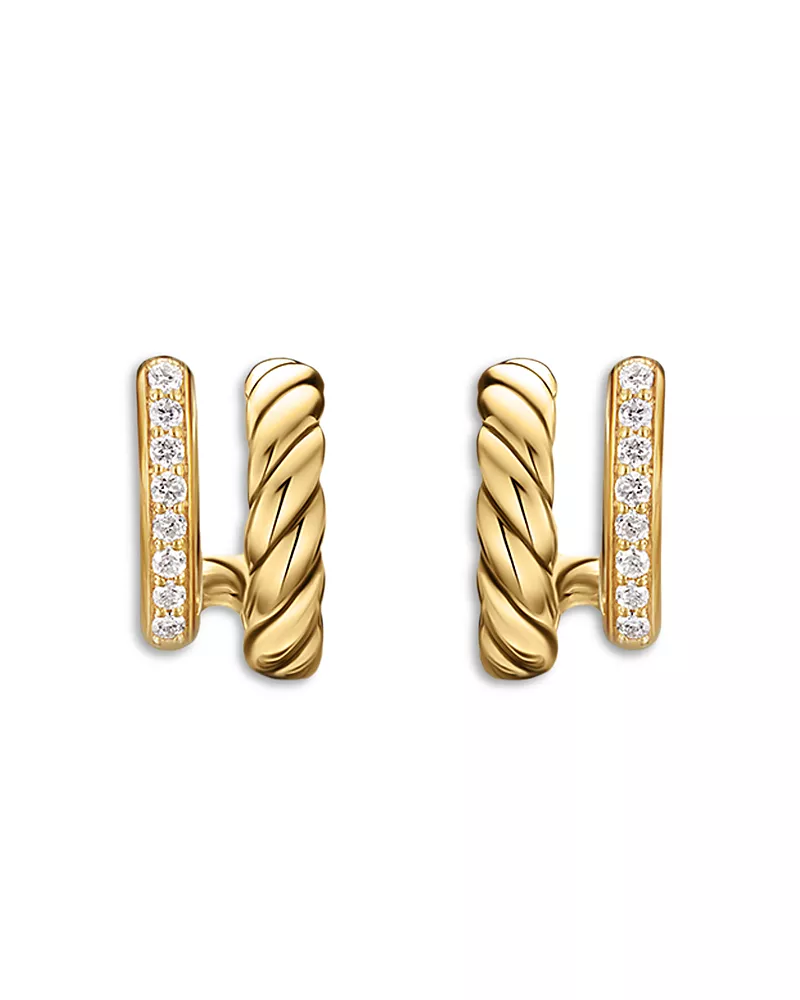 Dy Mercer Two Row Hoop Earrings in 18K Yellow Gold with Diamonds, 12mm