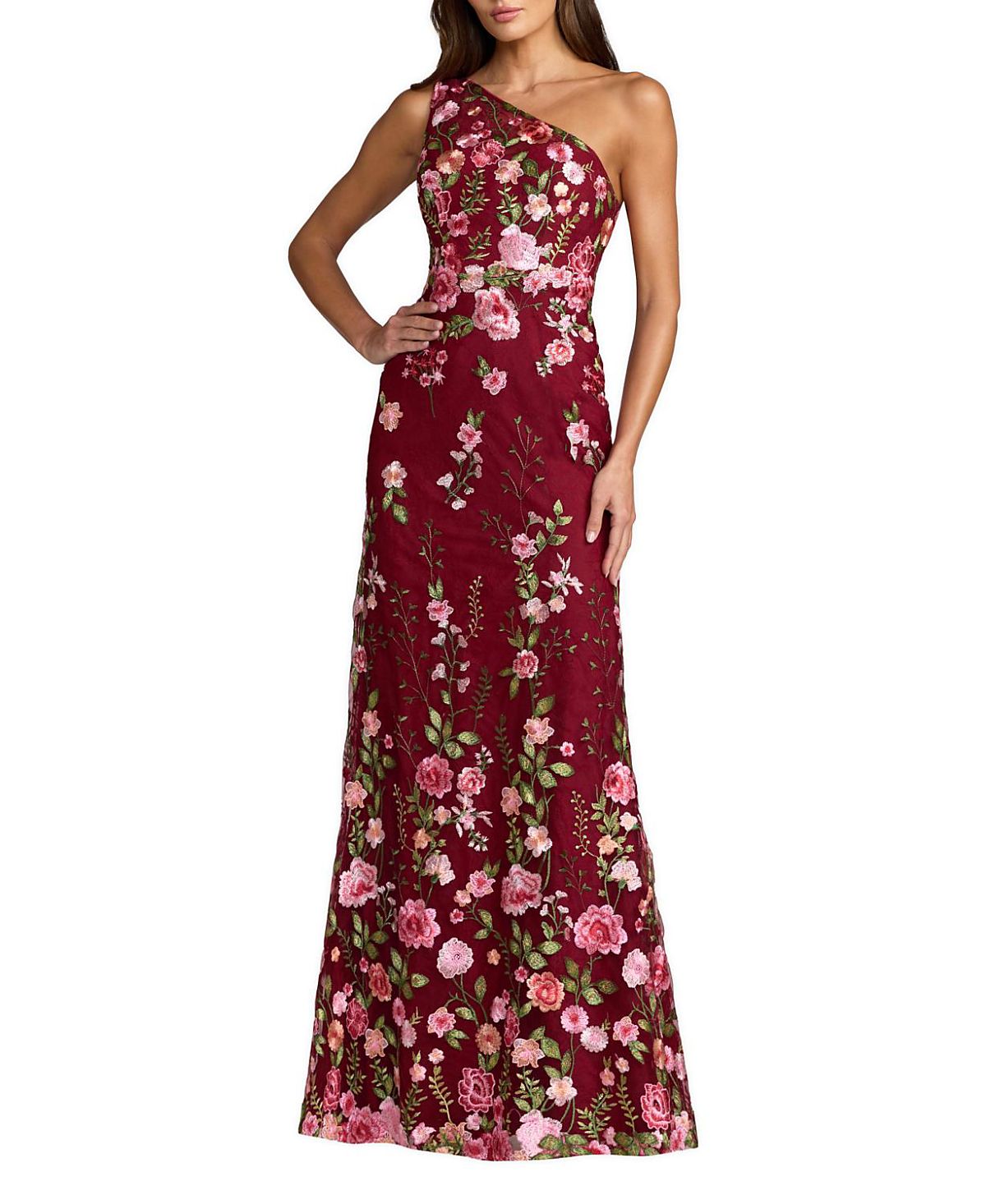 Mac Duggal Petite One Shoulder Lace Embroidered Gown