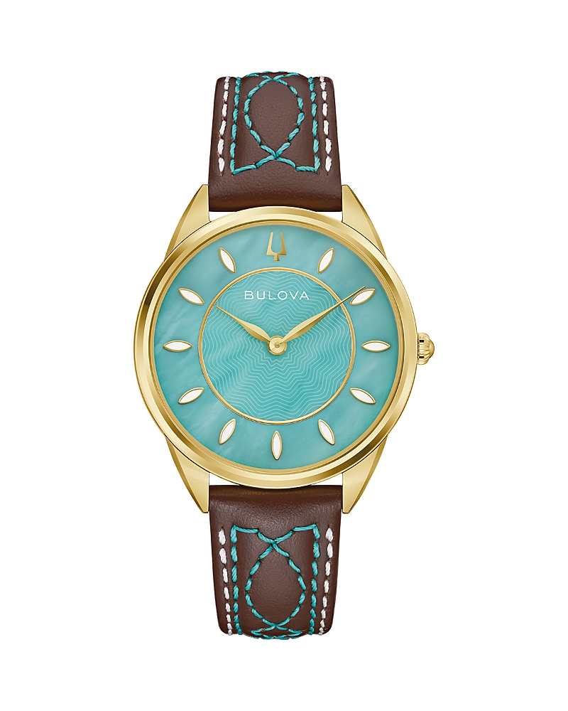 Bulova Stetson Leather Strap Watch, 34.5mm