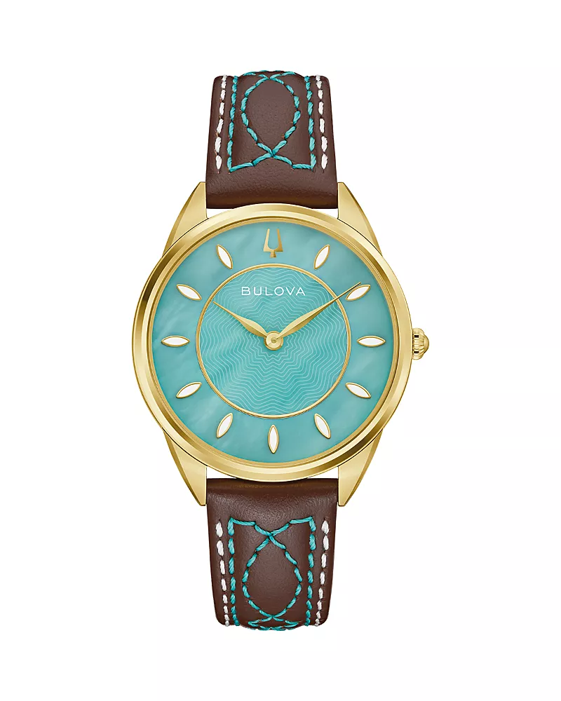 Bulova Stetson Leather Strap Watch, 34.5mm