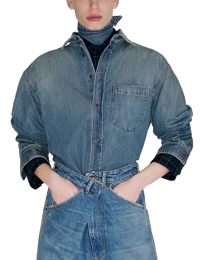 Darkpark Meg Denim Detachable Leather Foulard Shirt