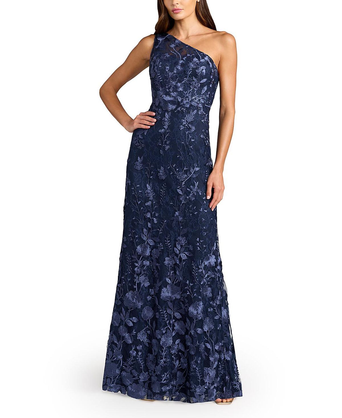 Mac Duggal Petite One Shoulder Lace Embroidered Gown