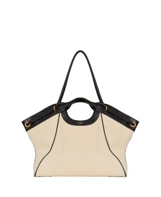 Large Tote in Smooth Leather and Canvas