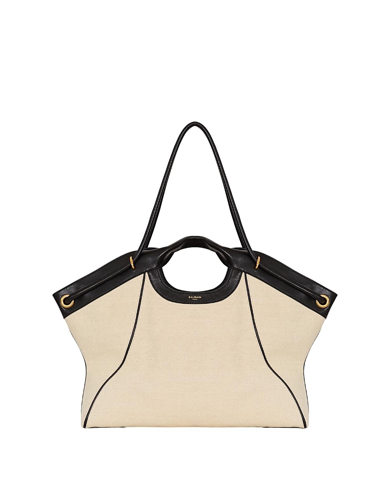 Balmain Large Tote in Smooth Leather and Canvas