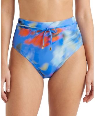  Belted Print Hi Waist Hi Leg Bikini Bottom with Moderate Coverage