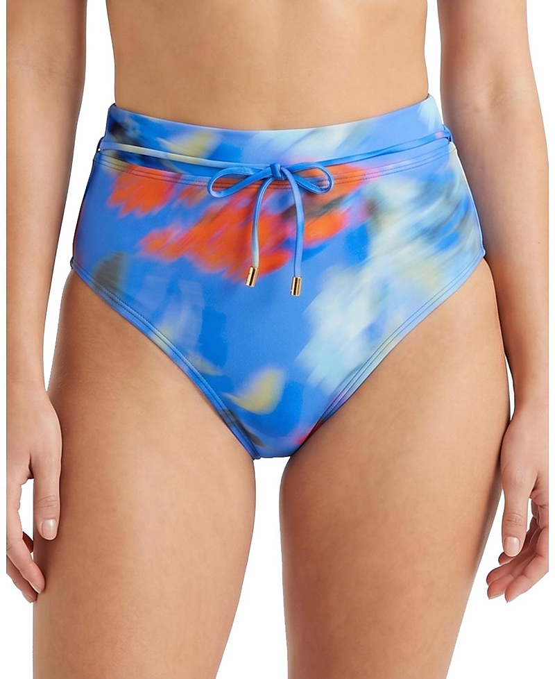 Change of Scenery Belted Print Hi Waist Hi Leg Bikini Bottom with Moderate Coverage