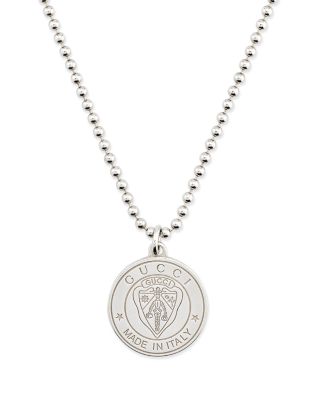 Sterling Silver Crest Disc Pendant Necklace, 19.7-21.6"