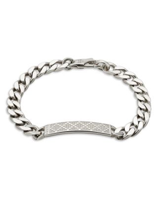Sterling Silver Diamante Pattern ID Curb Link Bracelet