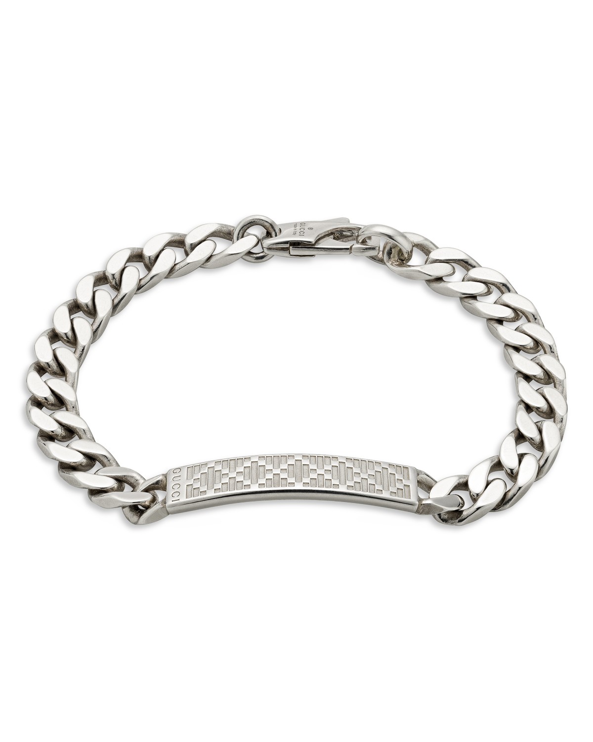 Sterling Silver Diamante Pattern ID Curb Link Bracelet