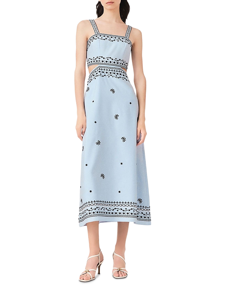 Maje Embroidered Linen Blend Maxi Dress