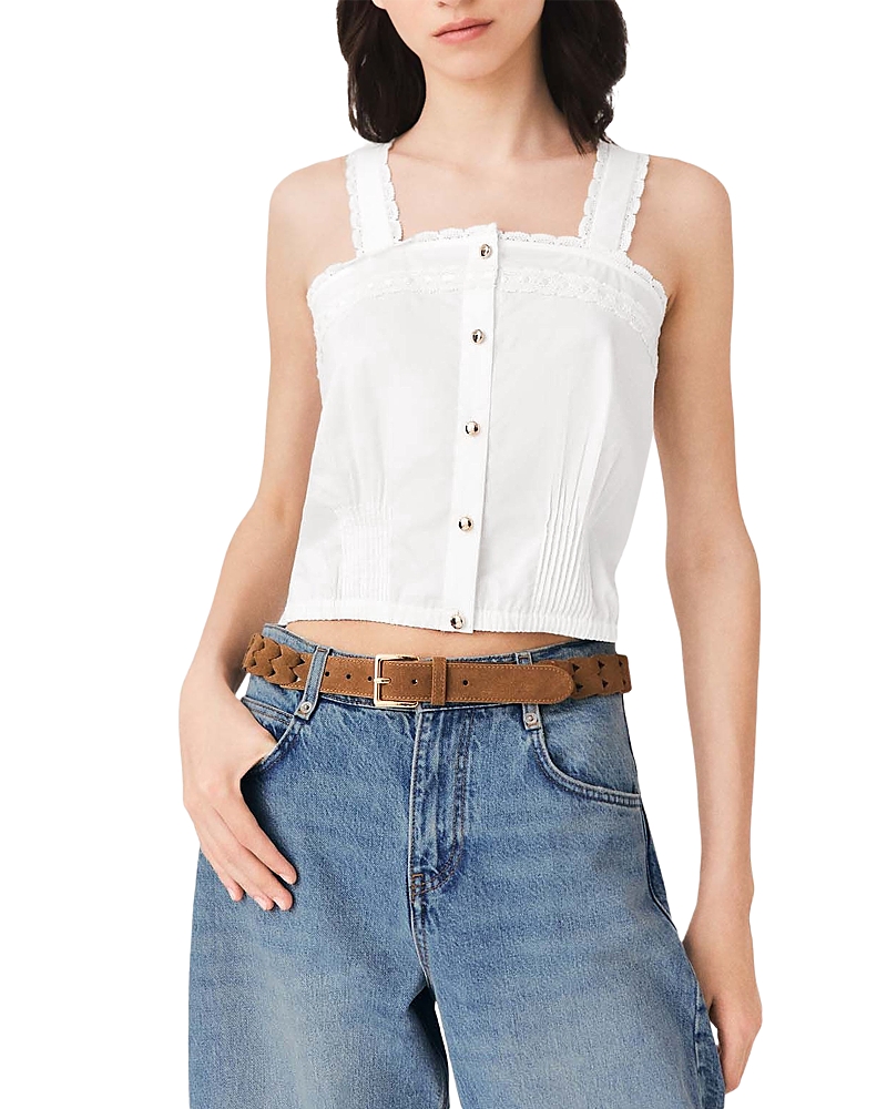 Maje Crop Top with Lace Trim