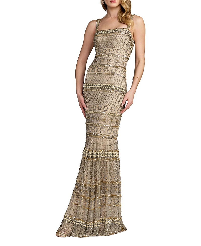 Mac Duggal Sleeveless Square Neck Beaded Gown