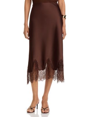 Satin Lace Trim Midi Skirt - Exclusive 