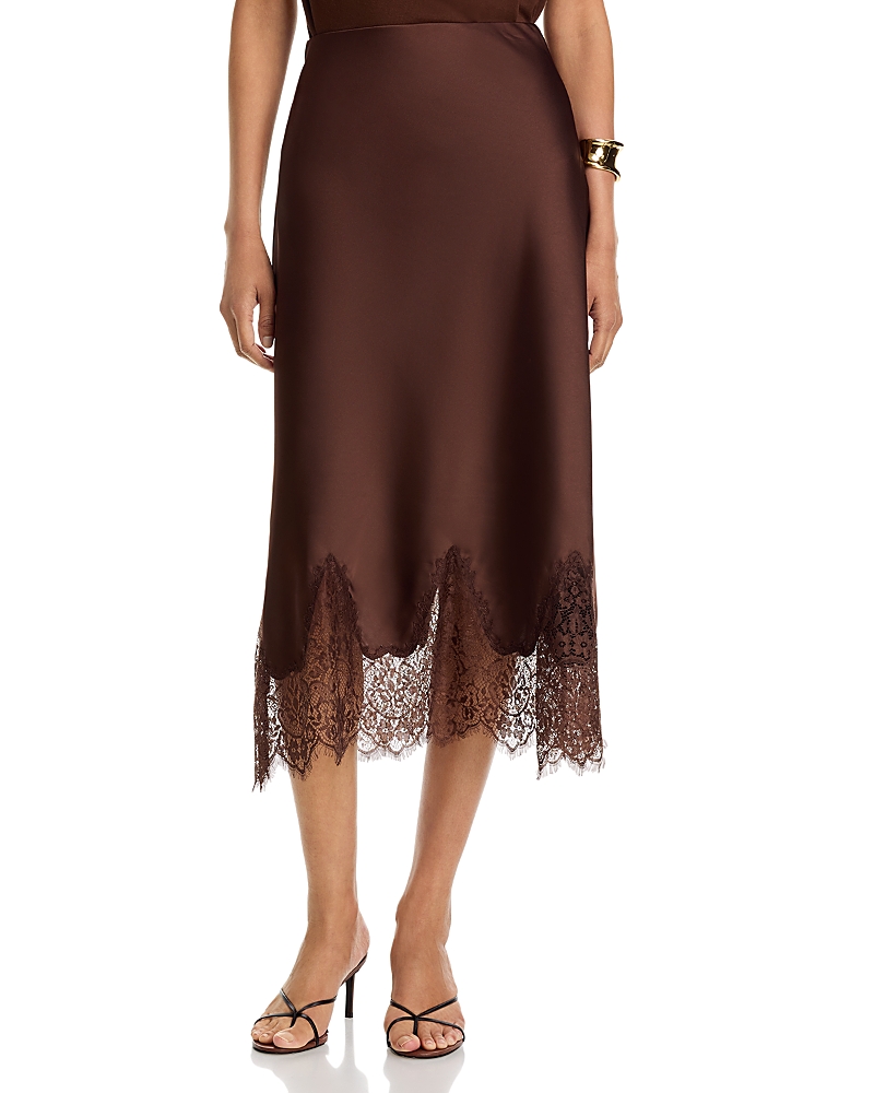 Aqua Satin Lace Trim Midi Skirt - Exclusive