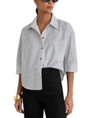 Cropped Cotton Stripe Button Down Shirt